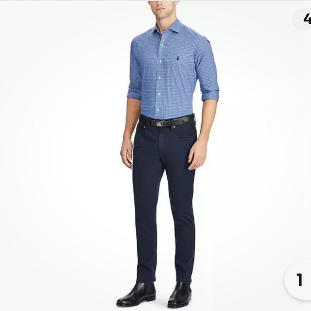 •POLO RALPH LAUREN•VARICK SLIM NAVY BLUE STRETCH PANTS/TROUSERS SIZE 34X 34 EUC